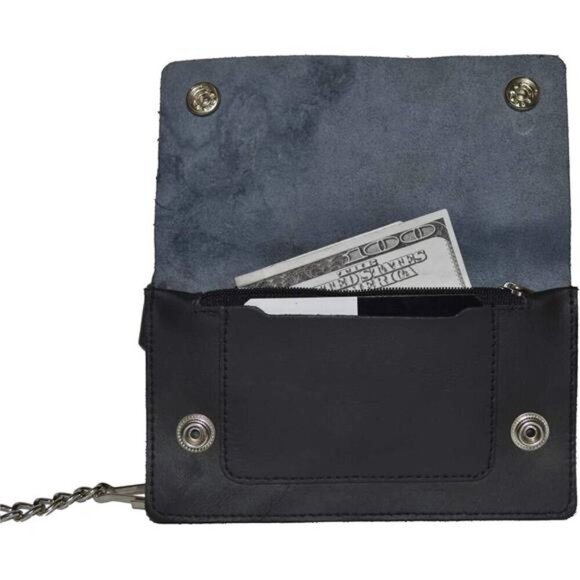 Genuine Leather Men Trifold Eagle Biker Chain Wallet Credit Card Holder - Picture 5 of 7